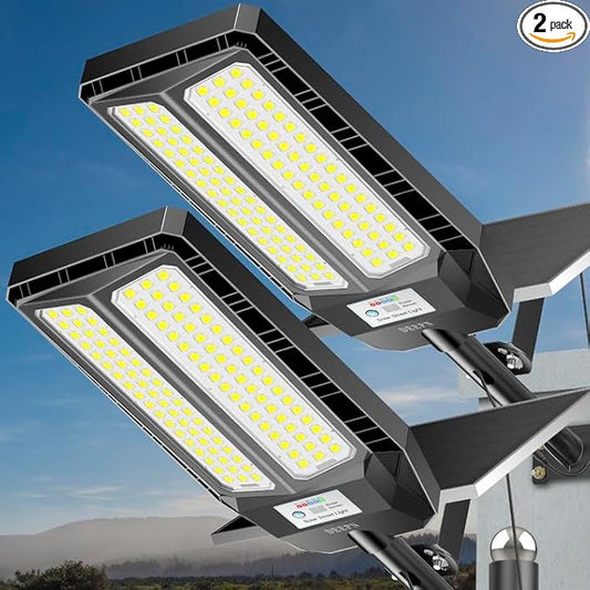 Solar Lights Outdoor 7000W, Solar Street Light IP67 Waterproof Dusk to Dawn 300000 Lumens LED Security Flood Lights with Motion Sensor and Remote Control, 2 Pack