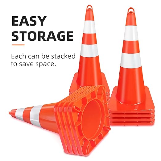 Traffic Cones 28 inch Orange 12 Pack with Reflective Collars Fit Parking Lot,Driveway Road Traffic Control Construction Safety Cones