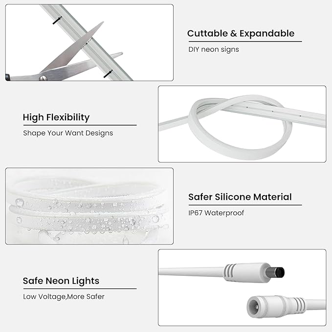 Neon LED Strip Light 32.8Ft, 2700K Warm White Flexible LED Neon Rope Lights Outdoor, Silicone LED Strip Lights IP67 Waterproof Dimmable for Gaming Bedroom Indoor Outdoor Home Decor (32.8FT)