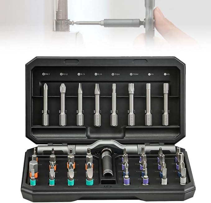 2026 New 42 in 1 Magnetic Screwdriver Set, Compact and Portable Ratchet Screwdriver Set, Multi Bit Magnetic Drive Set with Ratchet Handle and Storage Case DIY Repair Tool Kit (Black)