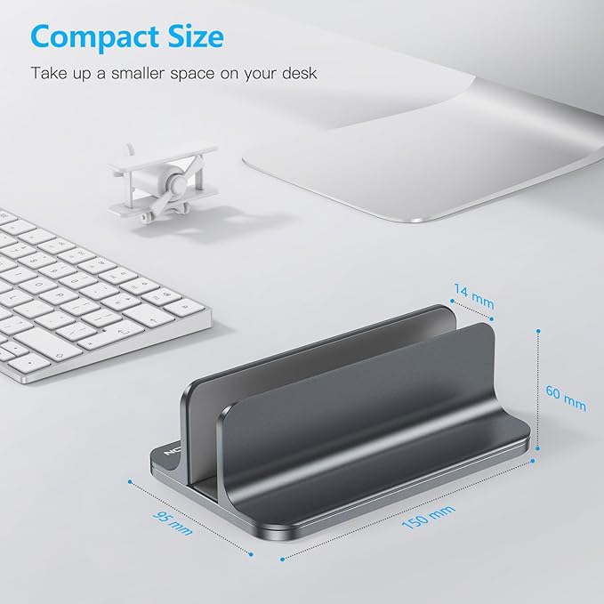 Vertical Laptop Stand Holder, OMOTON Desktop Aluminum Stand with Adjustable Dock Size, Fits All Surface, Chromebook and Gaming Laptops (Up to 17.3 inches), Gray