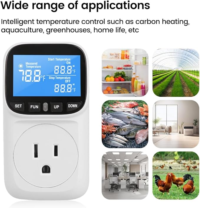 Diymore Plug in Digital Thermostat Temperature Controller,1800W,120V / 15A,-104℉~210℉, Heating Cooling Mode Solar Controller Incubator Thermometer Reptile Greenhouse Thermostat Pool Thermometer