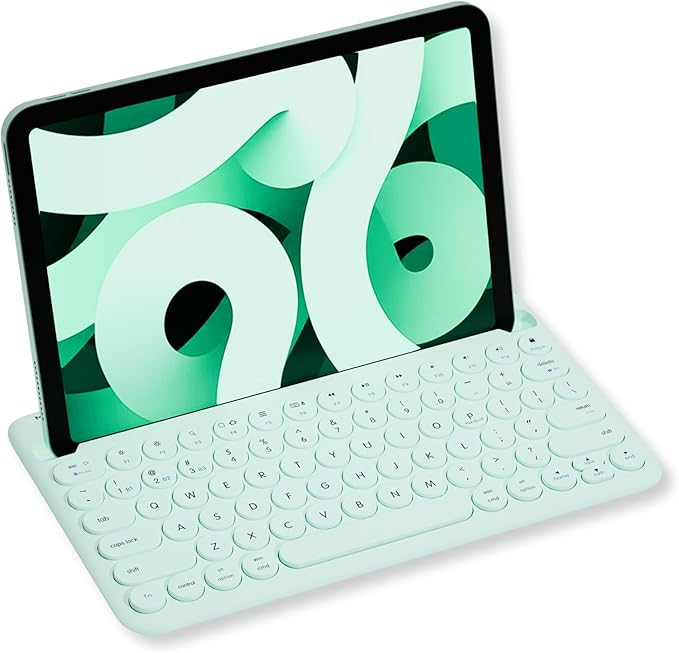 Macally Bluetooth Keyboard for Tablet | Wireless Keyboard for iPad mini/Air/Mini, iPhone (Multi-Device, Built-in Stand, Rechargeable) Easy to Use and Cute Portable - Mint Green