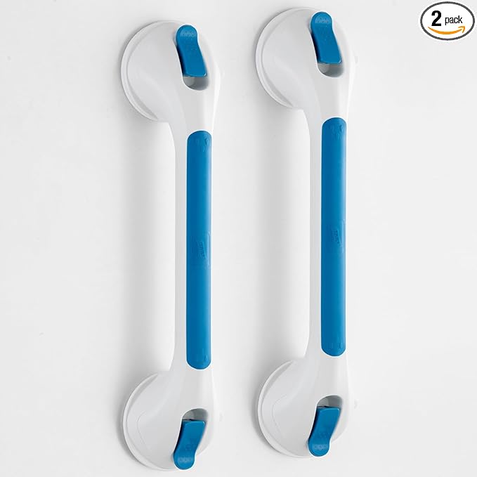TAILI Shower Grab Bar Glow in The Dark, 2 Pack 16.8 in Grab Bars for Bathtubs and Showers,Shower Handles Shower Rails for Seniors and Elderly,Bathroom Safety Grip Removable No Drilling Waterproof Blue