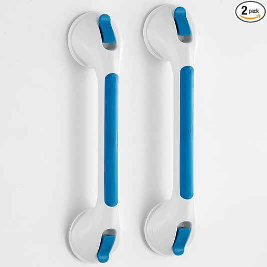 TAILI Shower Grab Bar Glow in The Dark, 2 Pack 16.8 in Grab Bars for Bathtubs and Showers,Shower Handles Shower Rails for Seniors and Elderly,Bathroom Safety Grip Removable No Drilling Waterproof Blue