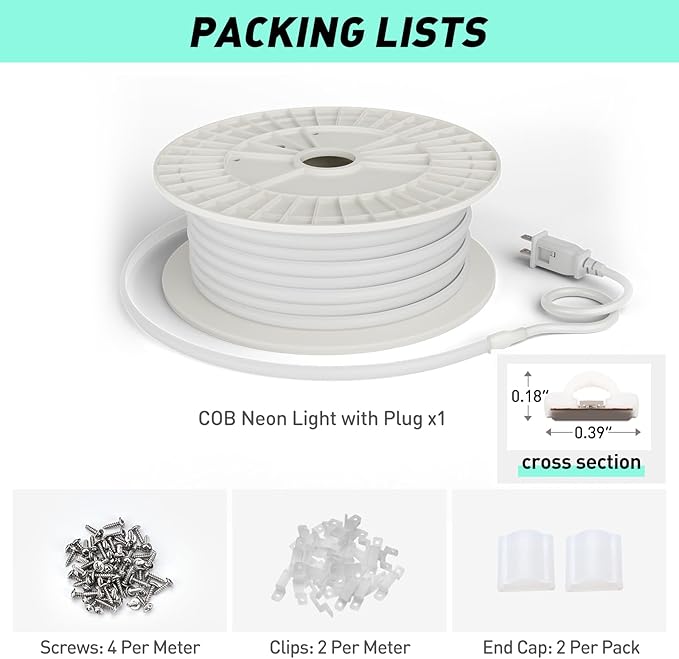 GZBtech Silicone COB Neon Rope Lights 132FT/40M, 6000K Super Bright Cold White Waterproof Neon Strip Light, AC 110-120V Flexible Soft Cuttable Tape Rope Lighting for Indoor Outdoor Home Commercial