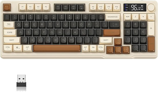 ZIYOU LANG M96 Wireless Gaming Silent Membrane Keyboard,Display Screen & Knob with Multimedia Keys Dual Mode Bluetooth/2.4Ghz,Rainbow Backlight 94Keys Ball Shape PBT Keycap ANSI Layout for Win/Mac