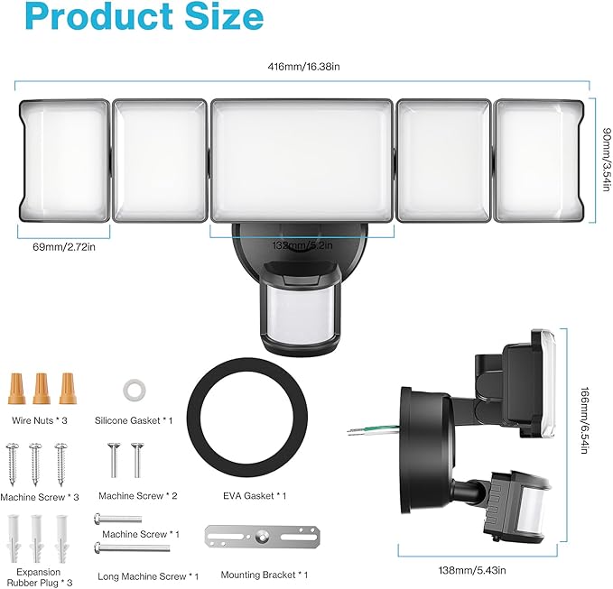 Olafus 100W Motion Sensor Outdoor Lights, 10000LM 6500K Daylight Flood Lights Outdoor Motion Sensor, Dusk to Dawn Outdoor Lighting, IP65 Waterproof Motion Detector Lights for Outside, Black