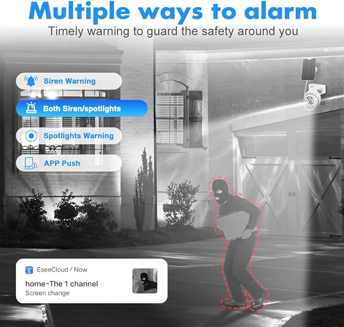 Solar Security Cameras Outdoor, 4MP PTZ Solar Panel for Security Cameras, Battery Powered Wireless Cameras for Home with 128GB Card, PIR Motion Detection, Color Night Vision, Compatible with Alexa