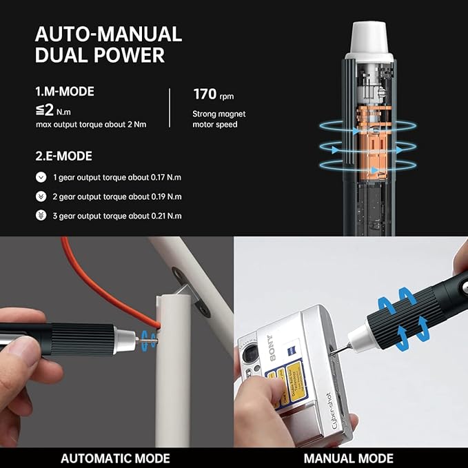 Gear Adjustable Mini Electric Screwdriver,JAKEMY Laptop Screwdriver Repair Tool Kit Cordless Torque Power with Light Manual&Automatic Rechargeable for Phone,Consoles,Toys,Ect, (JM-E21A)