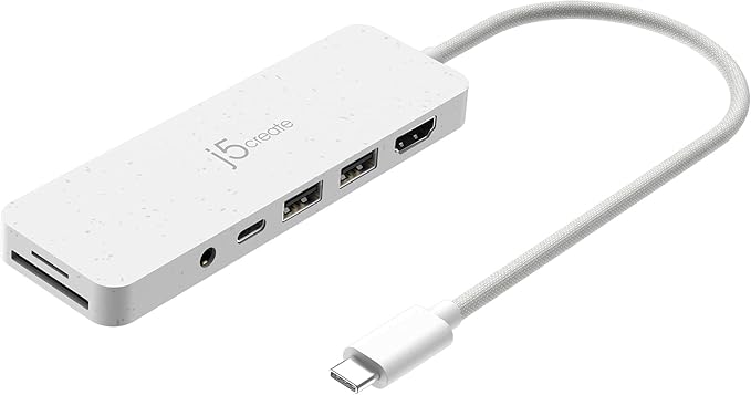 j5create USB-C Multi-Port Hub with Power Delivery with 4K HDMI/2 USB-A 5Gbps/PD 100W Charging SD&Micro SD/3.5mm Audio | for MacBook Pro&Air/iPad Pro/iMac/Surface/XPS/Thinkpad/Galaxy/and More(JCD373EW)