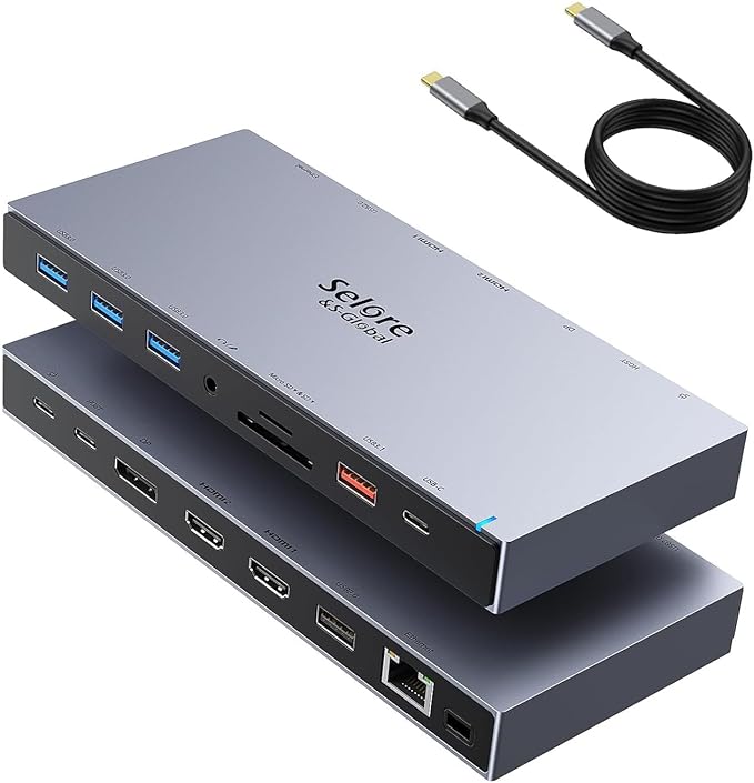 Dual HDMI Docking Station 3 Monitor,USB C Laptop Hub with 4K HDMI and Displayport, 10Gbps USB-A/C Data Transfer, 100W PD Charging, Ethernet, Audio, SD/Micro SD Slot, USB C Dock for Dell XPS/HP/Lenovo