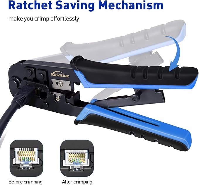 RJ45 Crimp Tool Ethernet Crimper Tool Kit Cat 6 Cat 5E Cat 5 Crimping Tool with Network Cable Tester, Wire Cutter Pliers, Mini Cable Stripper, 50 Pcs Cat 5E Connector and Strain Relief Boots