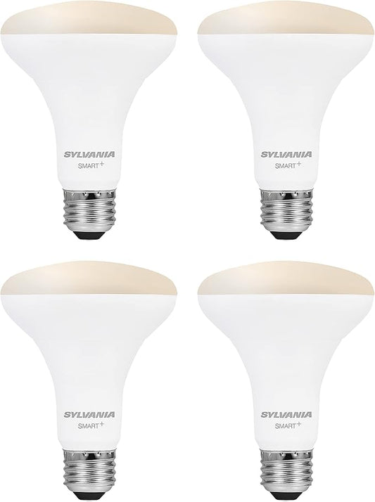 SYLVANIA Wifi LED Smart Light Bulb, 65W Equivalent Dimmable Soft White BR30, Compatible with Alexa and Google Home Only - 4 Pack (75689)