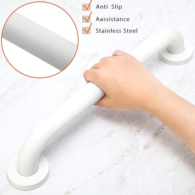 Shower Grab Bar, 2 Pack 16 Inch White Bathroom Grab Bar, 1.25" Diameter 304 Stainless Steel Anti-Slip Grab Bars for Bathtubs and Showers, Handicap Shower Grab Bar for Seniors Elderly