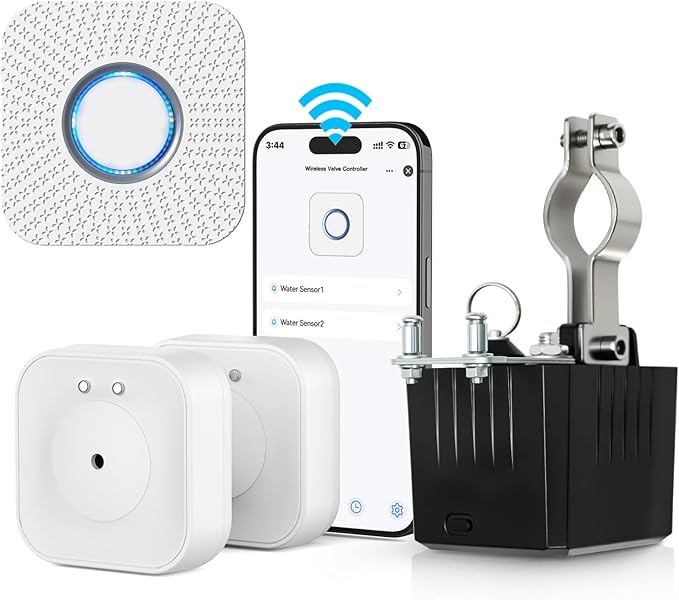 Water Sensor Alarm WiFi, Smart Water Leak Detectors for Home with App Alerts, 150M Wireless Range & Loud 120dB Alarm(2 Water Sensors, 1 Hub, 1 Valve Controller)