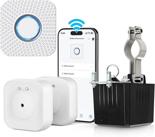 Water Sensor Alarm WiFi, Smart Water Leak Detectors for Home with App Alerts, 150M Wireless Range & Loud 120dB Alarm(2 Water Sensors, 1 Hub, 1 Valve Controller)
