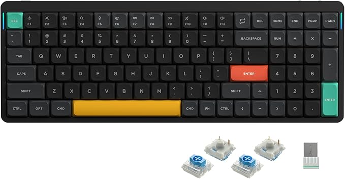 nuphy Air96 V2 Wireless Mechanical Keyboard,100 Keys RGB Backlit Keyboard,Supports Bluetooth 5.1,2.4G and Wired Connection,for PC/Laptop/Windows/Mac -Black Gateron Blue Switch