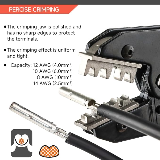 HKS Crimping Tool for Solar PV Cable Connectors - Ratcheting Wire Crimpers - AWG 14-8 (2.5-10mm²) - Ratchet Terminal Crimper - Electrical Crimping Tool