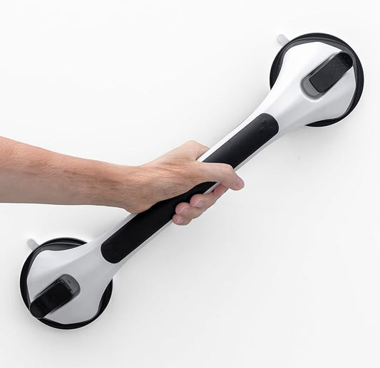 LEVERLOC Grab Bars for Bathtubs and Showers, Shower Handle 17 Inch Strong Suction Bath Handrails, Safety Grip for Bathroom Chair, Bathroom Grab Bar for Senior No Drilling Waterproof,Black