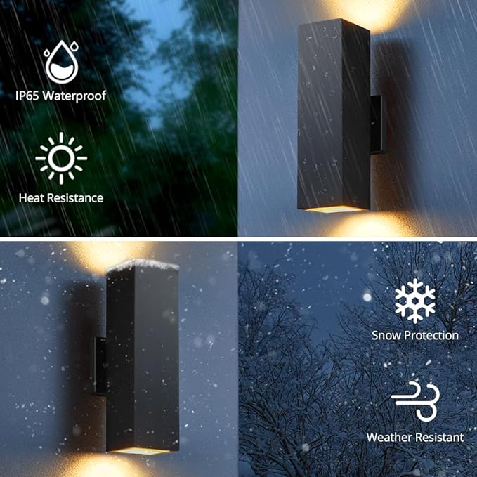 SHIMR Modern Outdoor Wall Lights Dusk to Dawn, Square Matte Black Outdoor Sconce with Bulbs Include Aluminum Anti-Rust Exterior Lighting Fixtures Up and Down Lights for House Porch Garage [ETL Listed]