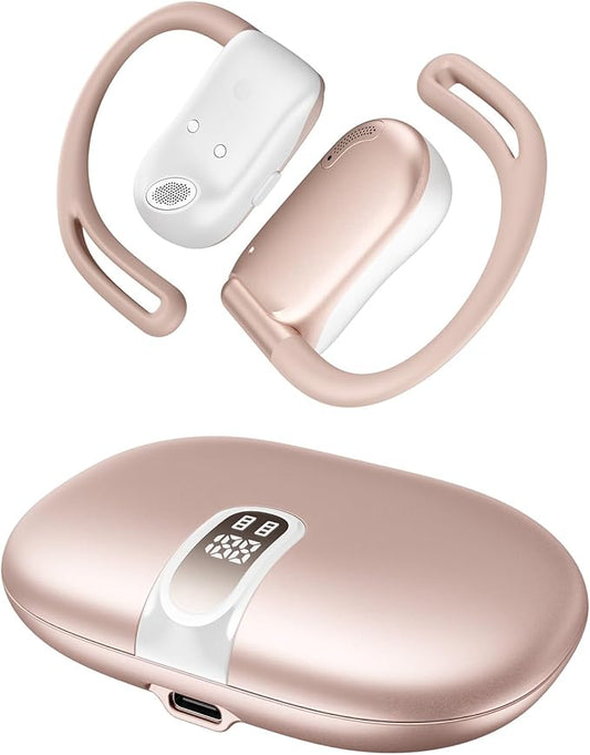 Open Ear Headphones, 0.28oz Lightweight Next-Gen Bluetooth 5.4 Air Conduction Wireless Earbuds w/Extra Bass, 48H Playtime, 3 EQ Modes, ENC Mic, IPX5, Snug Fit for Workout Running Gold Rose