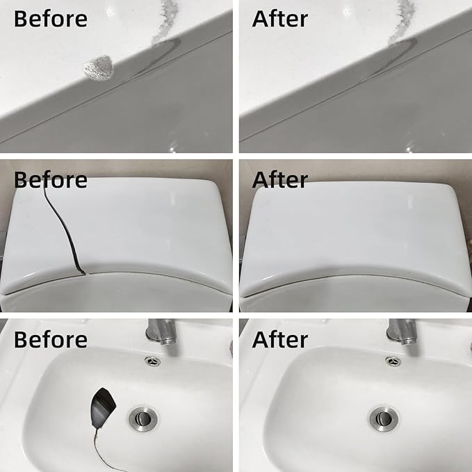 Tub Repair Kit White, Fiberglass Shower tub and Porcelain Sink Repair Kit, Acrylic, Enamel, Ceramics Tile Toilet and Shower Bath Repair Kit, Repair Cracks, Fragments, Holes and pits