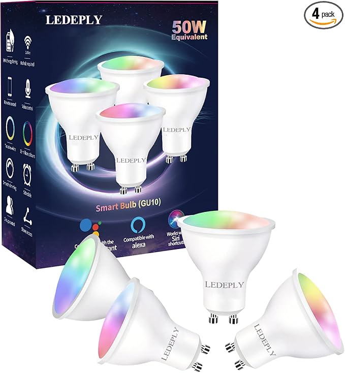 GU10 Smart Spot Light Bulb Compatible with Alexa, Google Home, SmartThings, 5W WiFi LED Track Light Bulbs, Color Changing, No Hub Required, 4 Pack