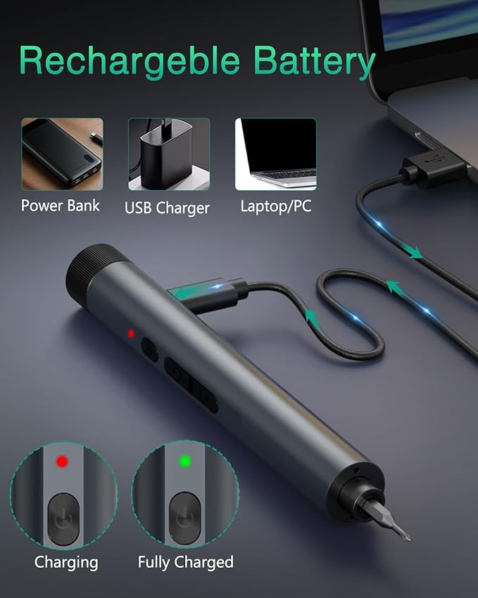 ORIA 49-in-1 Mini Electric Screwdriver, 3.6V Precision Screwdriver Set with 47 Magnetic Bits, LED Lights, Rechargeable Repair Tool Kit for Phone, PC, Laptop, Watch, DIY