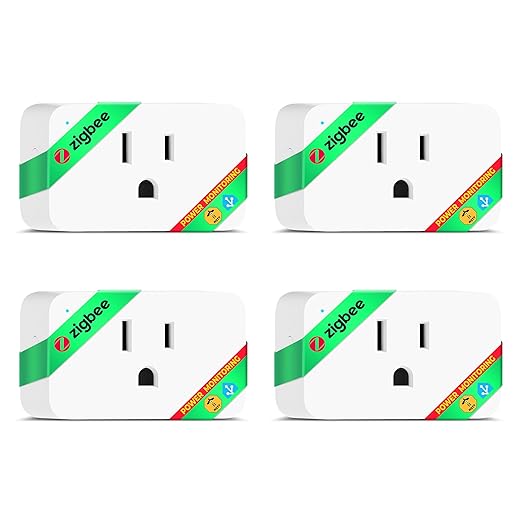 ZigBee Smart Plug 15A, Energy Monitoring, Compatible with Alexa, Google Home, Home Assistant, SmartThings, Remote App Control, Timer & Schedule, Compact Design, Smart Outlet, 4 Pack
