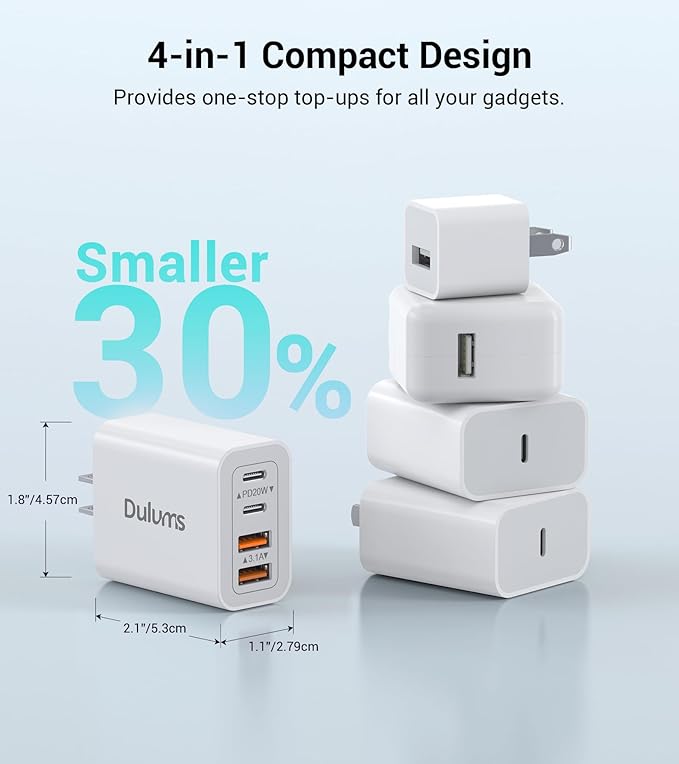 40W USB C Charger Cube, 2-Pack Wall Plug Fast Charging Block, 4-Port PD+QC Power Adapter Multiport Brick Type C Box for iPhone 16/15/14/13/12/11/Pro Max/XS/XR/8/7, Tablets, Cellphones