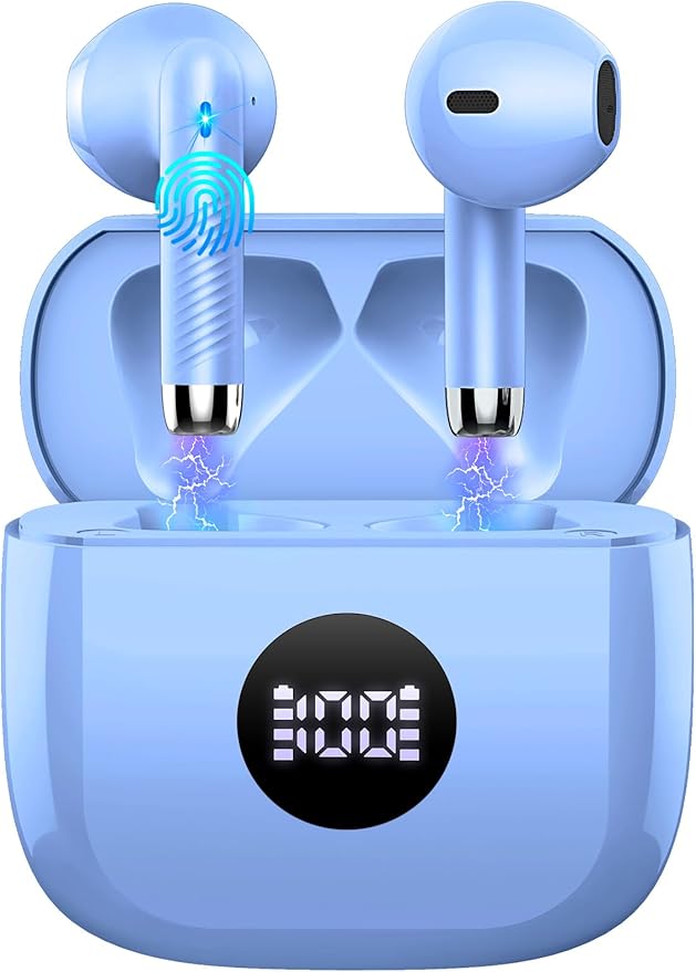 Wireless Earbuds Bluetooth 5.4 , Ear Buds LED Power Display Headphones 6D Stereo, Bluetooth Earbuds in-Ear Noise Cancelling Mic, 40H Playback Mini Case IP7 Waterproof Sports Earphones for Android iOS