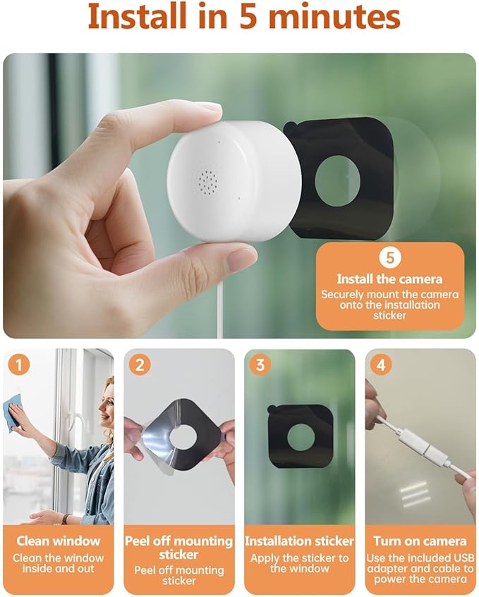 Window Camera - 2K 2.4G WiFi Indoor Security Camera with Blacklight Full-Color | U.S. Cloud | Instant 911 Alert | Night Vision, 24/7 Recording, Simple 5-Min Setup, 2-Way Audio