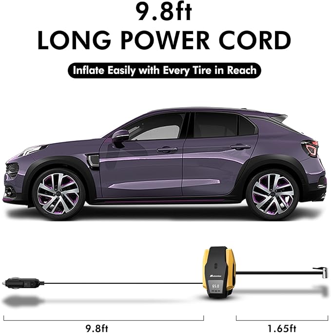 Tire Inflator Portable Air Compressor, 150PSI 12V DC Air Pump for Car Tires with LED Light, Auto Shutoff & Pressure Gauge, Tire Air Pump for Car,Motorcycle,Bicycle,Balls and Other Inflatables(Yellow)