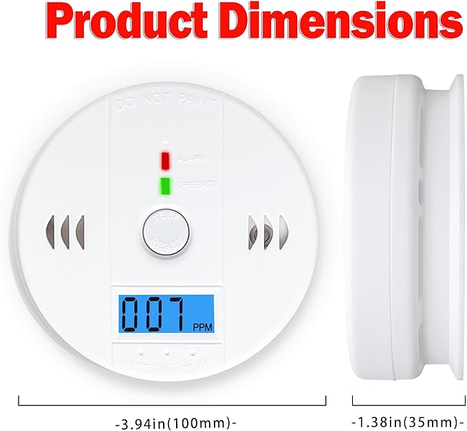 3 Pack Carbon Monoxide detectors,co Detector,Carbon Monoxide Alarm,co2 Detector Battery Powered with LCD Display,Carbon Monoxide Detector,UL2034 Standards,for Home