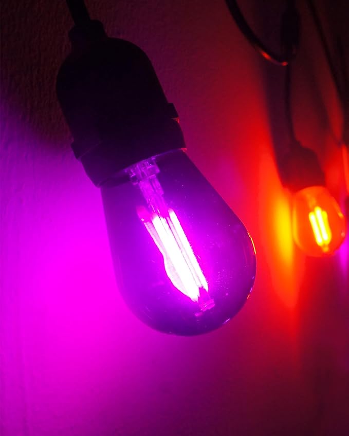 Purple Light Bulb and Orange Light Bulb, 24 Pack S14 LED Bulbs, Shatterproof 2 Watt Replacement Bulbs for Outdoor String Light, Decorative E26 Base Filament Halloween Light, 120V