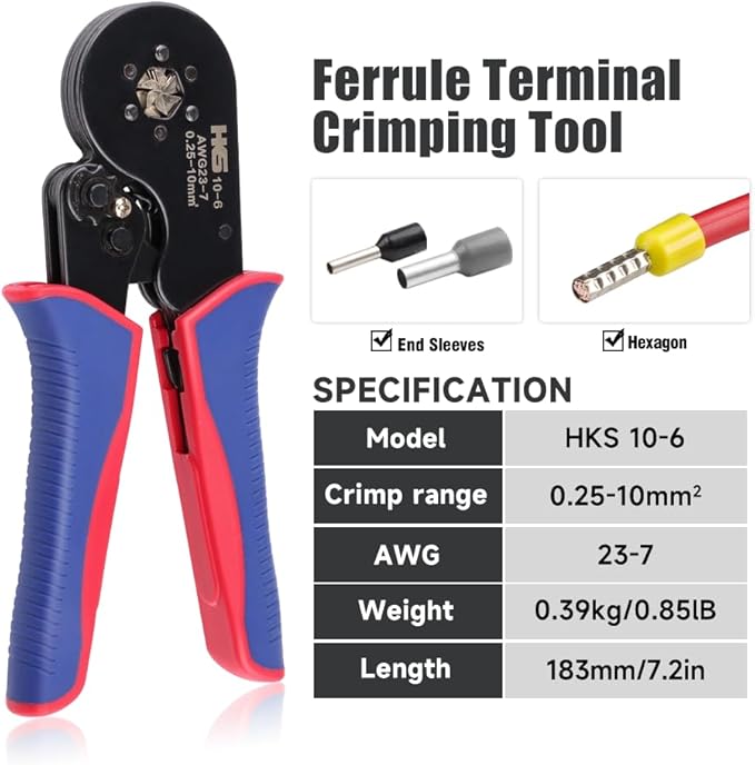 HKS Ferrule Crimping Tool Kit - Square Ferrule Crimper Plier (AWG 23-7) with Muti-use Wire Stripper & 1900pcs Wire End-Sleeves Terminals Kit in Box