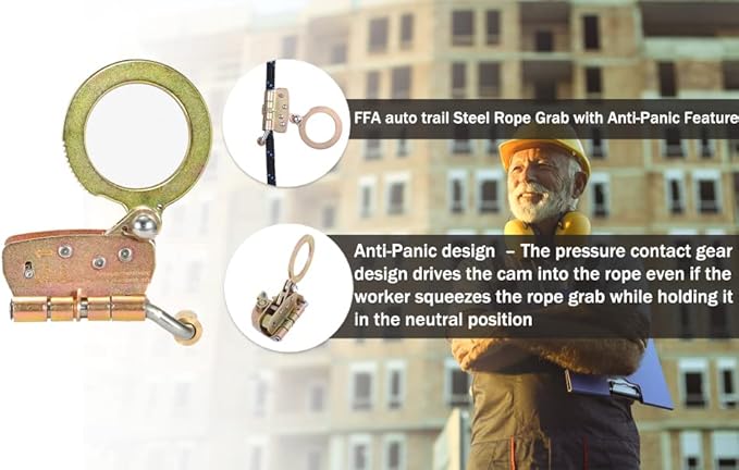 Fall Protection Rope Grab with Anti-Panic Feature, Auto-Trail Double Locking Rope Grabs Fall Arrester, Used with 5/8” Lifeline Rope, for Construction, Climbing, Comply to ANSI/OSHA
