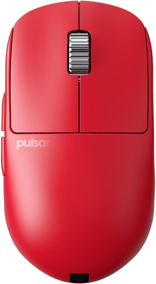 Pulsar Gaming Gears - X2H eS Wireless Gaming Mouse, Limited Edition, Symmetrical, Optical Switch, OLED Display, Driverless, PAW3395 Sensor, 100H Battery, 4K dongle Included (Medium, Red)