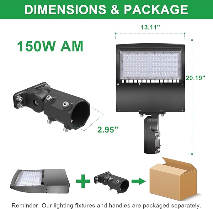 480V 150W LED Parking Lot Light, 5000K 21000LM LED Shoebox Area Light (500W HID/HPS Equiv.) with Slip Fitter Mount, Dimmable Commercial Street Lighting with 20KV Surge Protection, UL DLC Listed