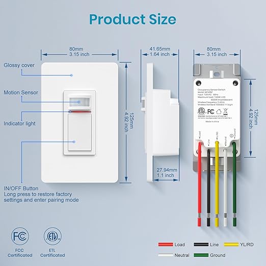 Milfra Smart Motion Sensor Light Switch,Motion Sensor Light Switch Works with Siri Alexa and Google Home, Voice and Remote Control, Neutral Wire Required