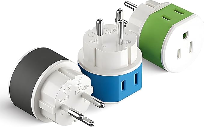 OREI Israel, Palestine Power Plug Adapter with 2 USA Inputs - Travel 3 Pack - Type H (US-14) Safe Grounded Use with Cell Phones, Laptop, Camera Chargers, CPAP, and More