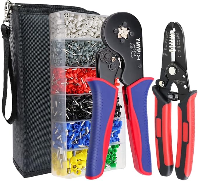 Ferrule Crimping Tool AWG23-7, Ferrule Crimper Plier with Wire Stripper & 1900Pcs End-Sleeves Terminals Kit