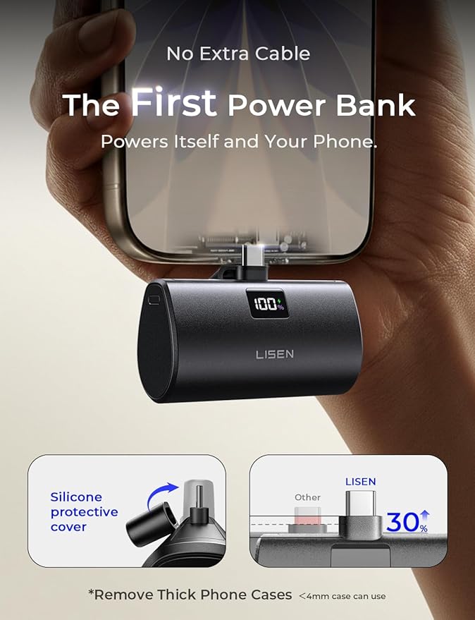 LISEN Mini Portable Charger 7000mAh Power Bank for iPhone 17 Pro Max Air 16 15, 22.5W PD Fast Charging Power Bank, Small Portable Charger USB C Samsung Google Pixel 9 iPad Pro/Air AirPods, Dark Grey