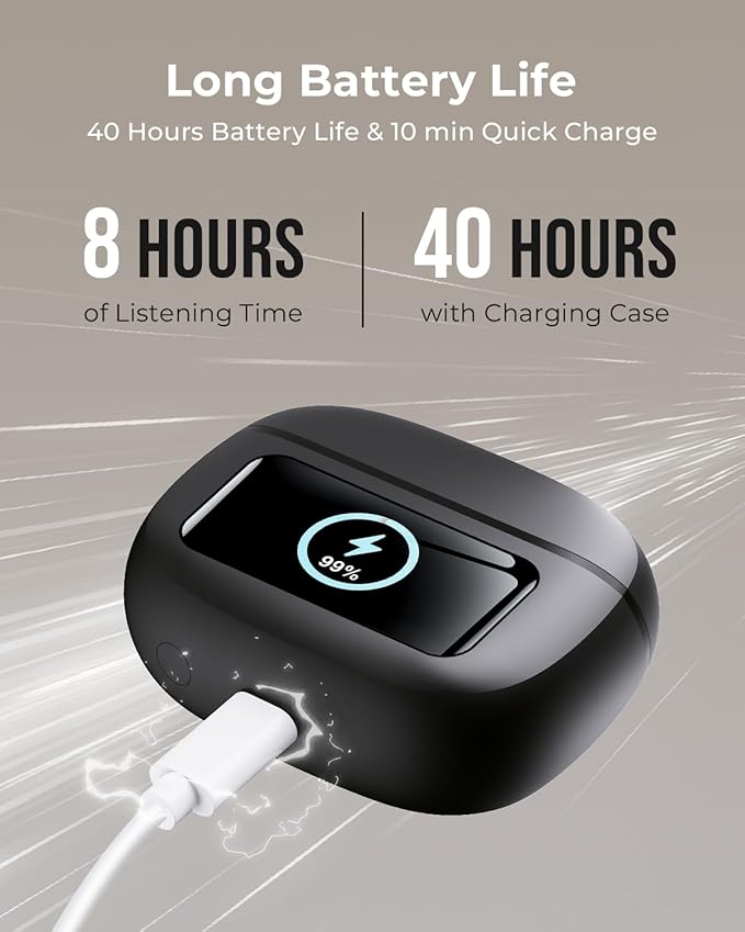 Wireless Earbuds, Ear Buds Active Noise Cancelling with Charging Case, 6.0 Bluetooth Earbuds with AI Clear Calls, 40H Playtime for Sports & Working, Stereo Sound Headphones for iPhone/Android/iPad