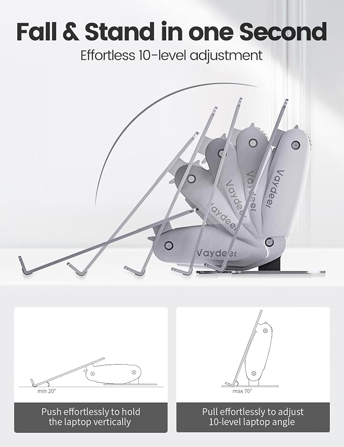Vaydeer Laptop Stand for Desk, Metal Dual-Mode Design for Desk & Vertical Use, Adjustable Laptop Holder Space Saving Supports MacBook, Chromebook, Surface, Dell (Silver)