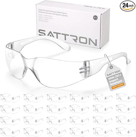 Clear Safety Glasses Bulk of 24, ANSI Z87.1 Eye Protection for Women Men, Scratch & Impact Resistant Protective Glasses, Ideal for Lab, Construction, Shooting