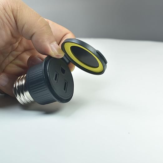 E26/E27 Waterproof Light Bulb to Socket Adapter, 3 Prong Light Socket to Plug Adapter, Flip Top Polarized Light Bulb Outlet Socket Adapter, Plug-in Light Socket Converter 2 Pack Black