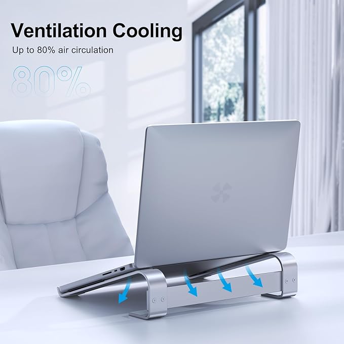 Laptop Stand for Desk, Aluminum Laptop Riser, Ergonomic Computer Stand Compatible with for MacBook Pro/Air, Dell, HP, Lenovo, 10-17.3'' (Silver)