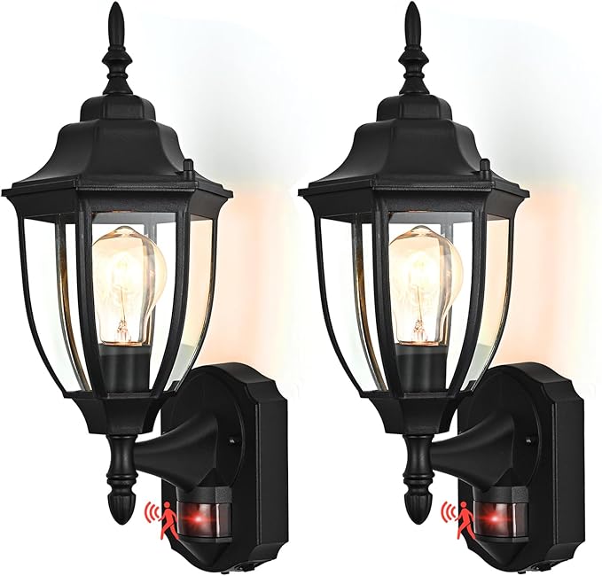 Porch Lights Outdoor Motion Sensor Wall Sconce Anti-Rust Aluminum, Exterior Outdoor Wall Lights Dusk to Dawn Porch Light Fixture Wall Mount for House Outside Patio 2Pack